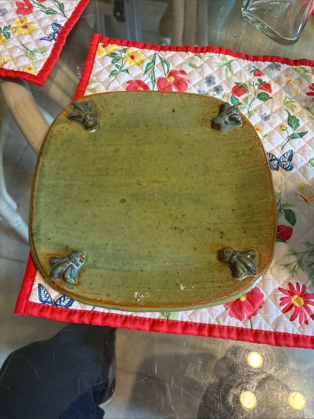 Handmade Green Glazed Square Ceramic Plate